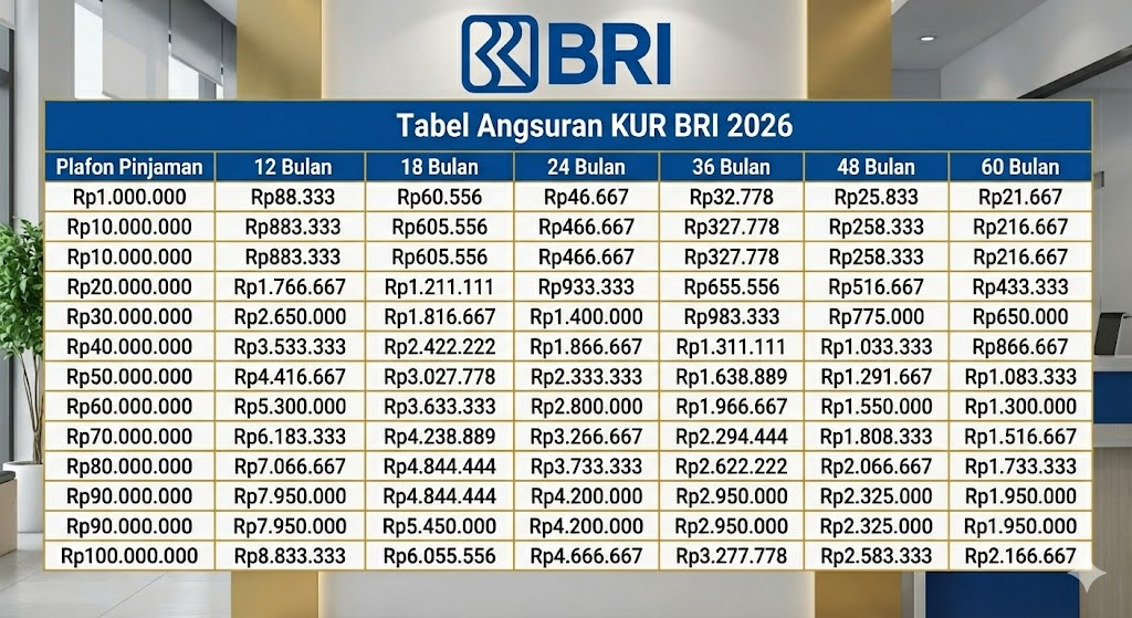 Tabel Angsuran KUR BRI 2026 Pinjaman 50–75 Juta di Bulan Maret, Simak Simulasinya!