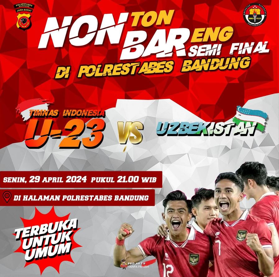 Warga Hayu Nobar! Polrestabes Bandung Buka Nobar Semifinal AFC U-23 Asian Cup Indonesia vs Uzbekistan