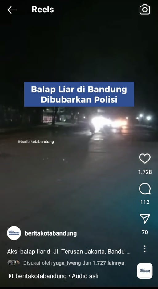 Antisipasi Balap Liar, Polrestabes Bandung Tingkatkan Patroli Malam