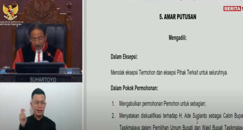 MK Diskualifikasi Ade Sugianto, KPU Kabupaten Tasikmalaya Diperintahkan Gelar Pemungutan Suara Ulang