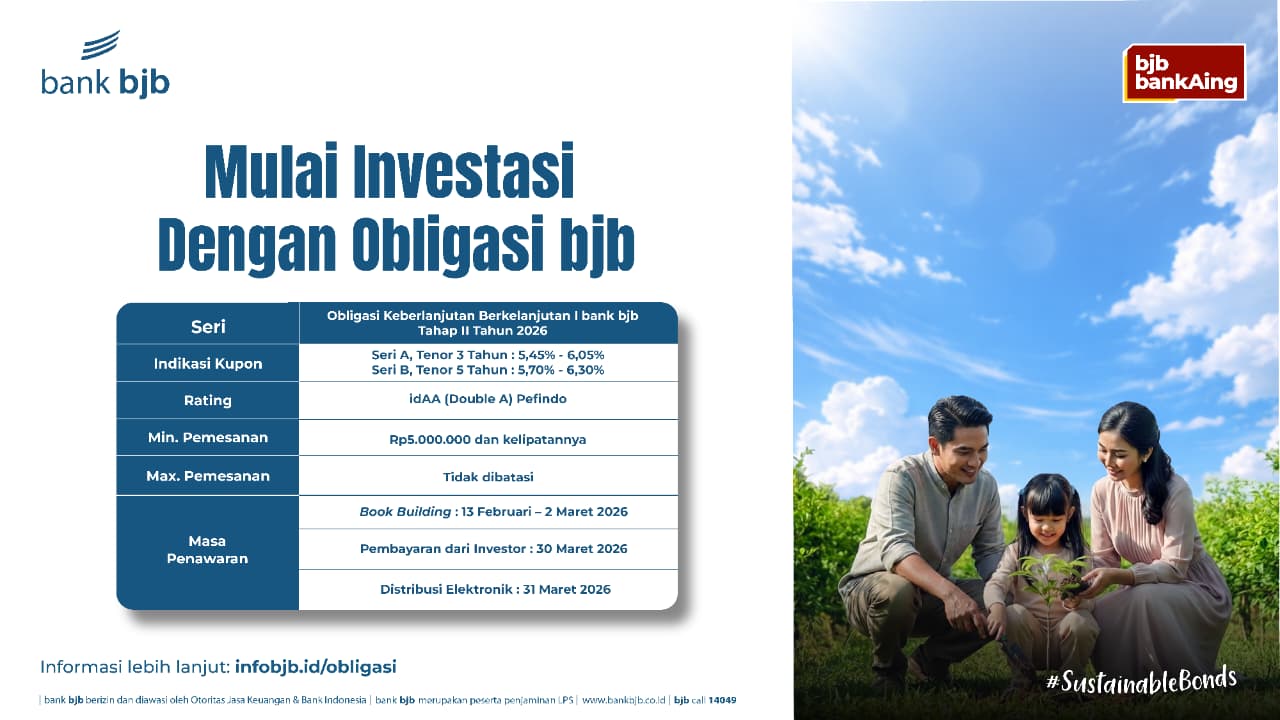 Obligasi Keberlanjutan Bank bjb 2026 Resmi Ditawarkan, Rating idAA dan Kupon Menarik