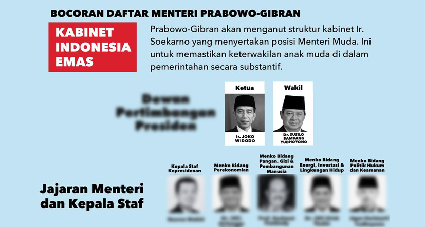 Beredar Bocoran Susunan Kabinet Prabowo-Gibran Indonesia Emas, Jokowi Masih Menjabat