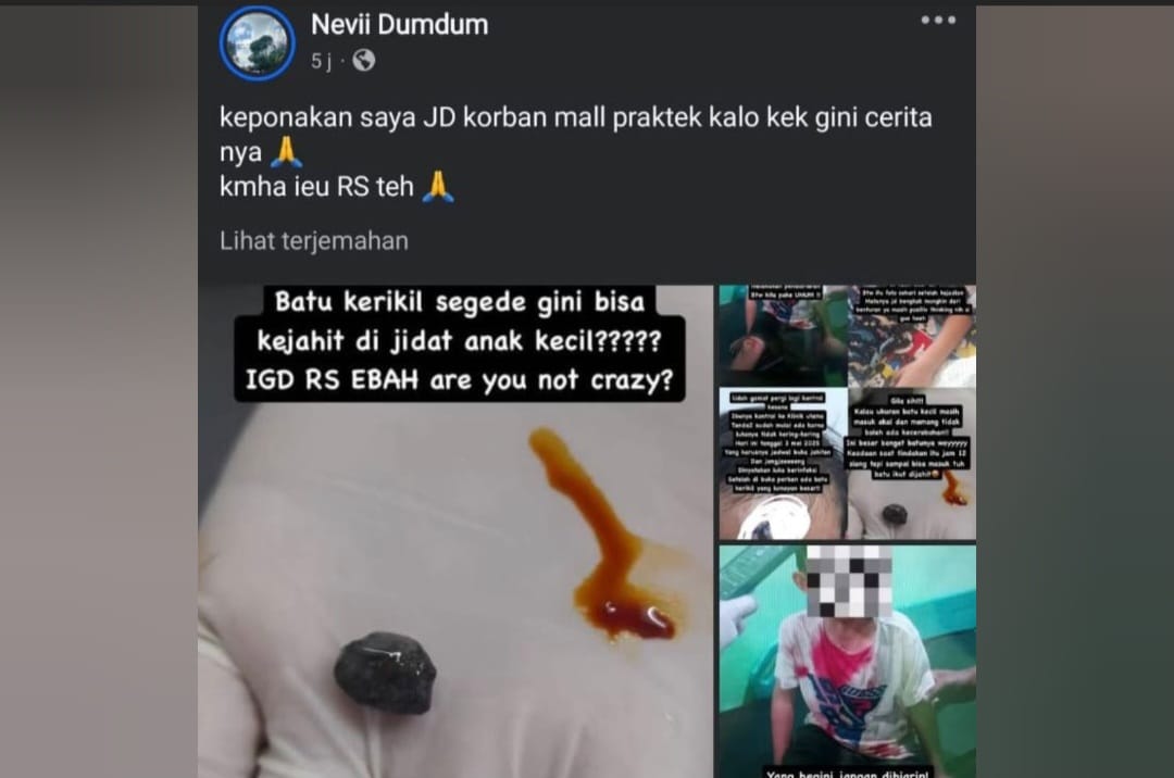 Video Viral Dugaan Malpraktik di RSUD Majalaya, Batu Kerikil Tertinggal di Kening Korban