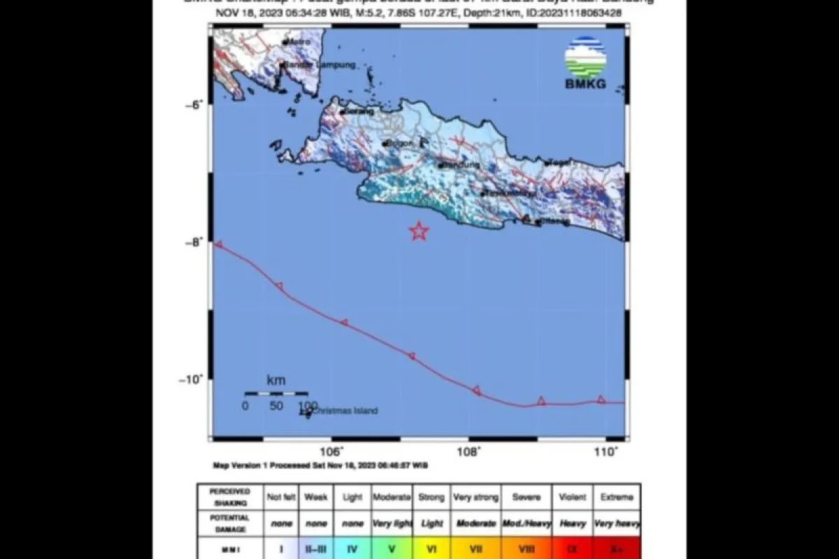 Gempa M 5,2 Guncang Bandung, Sabtu Pagi 18 November 2023, Tidak Berpotensi Tsunami