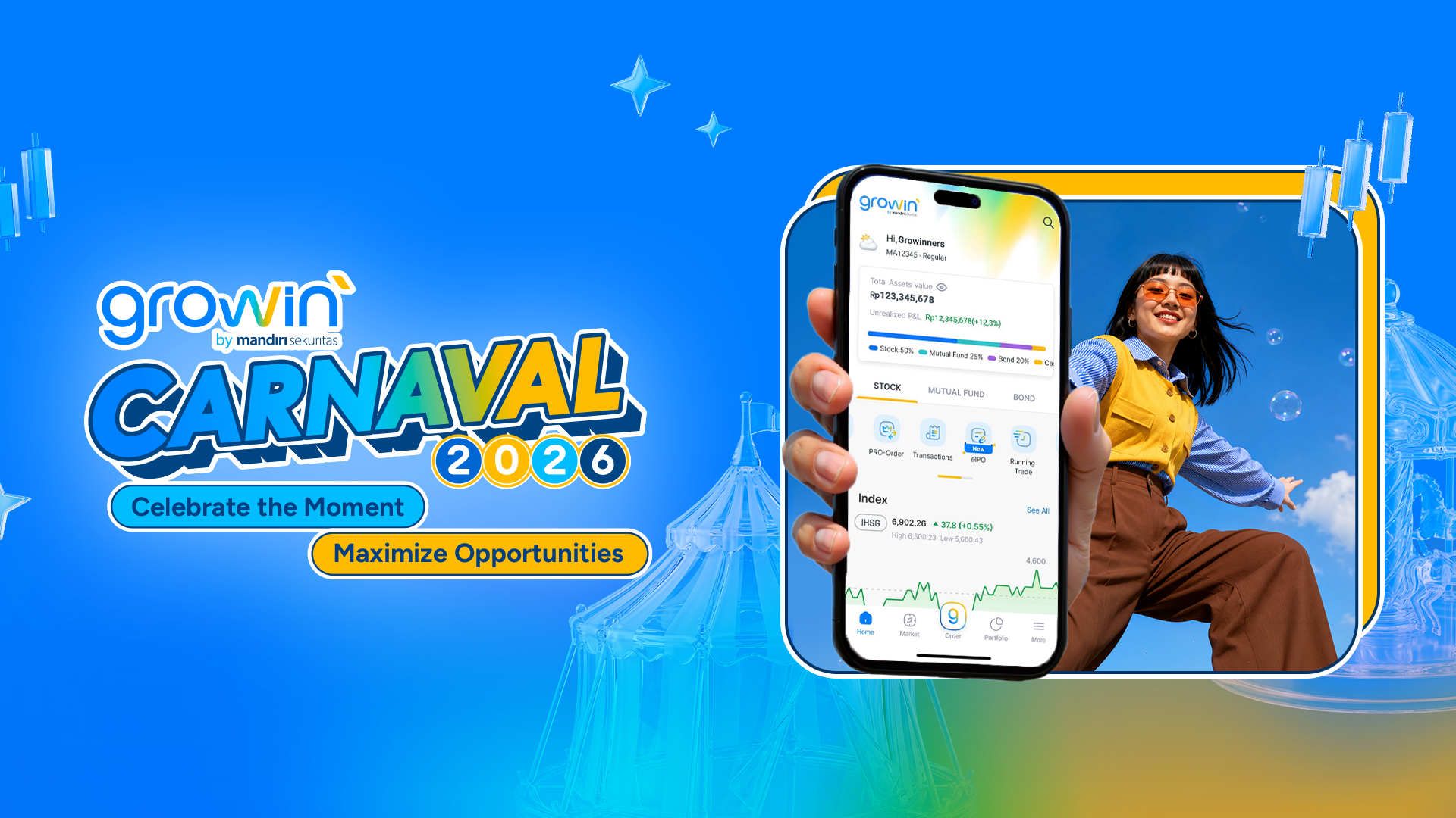 Mandiri Sekuritas Gelar Growin’ Carnaval, Promo HUT untuk Investasi Pasar Modal