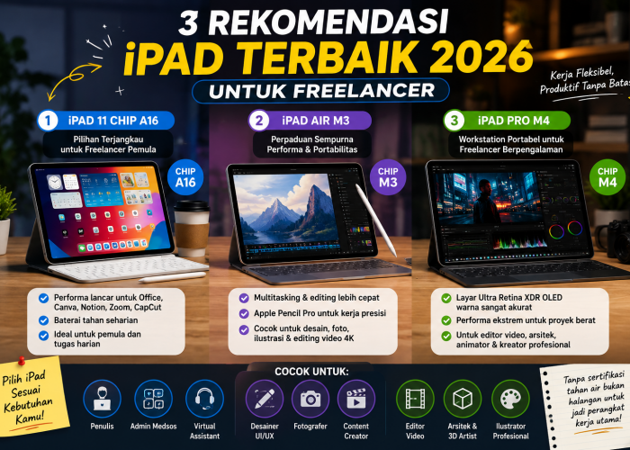 3 Rekomendasi iPad Terbaik 2026 untuk Freelancer, Pilih Sesuai Kebutuhanmu!