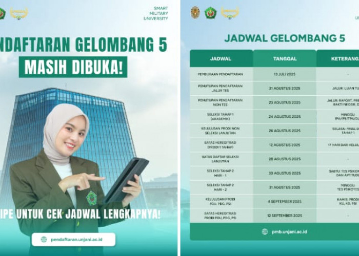 UNJANI Buka Pendaftaran Gelombang 5: Jalur Tes Tutup 21 Agustus, Non-Tes 23 Agustus 2025!