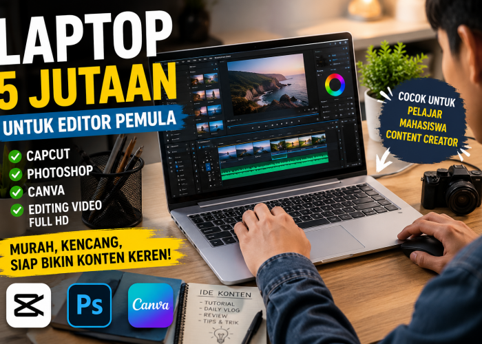 Laptop 5 Jutaan untuk Editor Pemula, Cocok Buat CapCut, Photoshop hingga Canva!