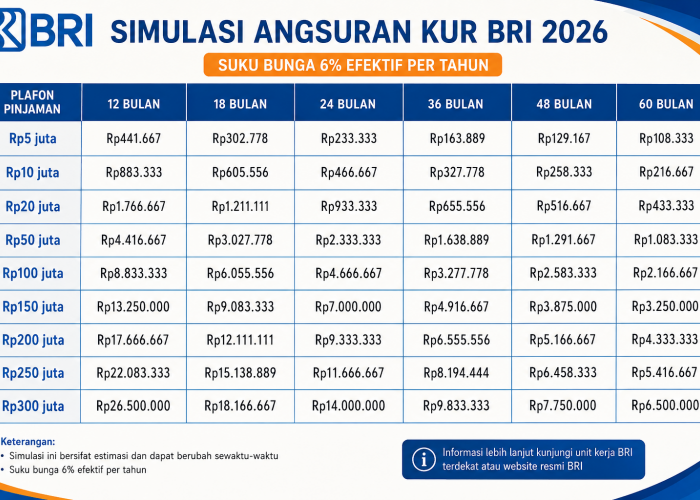Tabel Angsuran KUR BRI Juli 2026 Terbaru, Simak Cicilan Pinjaman Mulai Rp5 Juta hingga Rp300 Juta