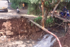 Jalan Alternatif Puncak Terputus, Warga Bangun Jembatan Bambu